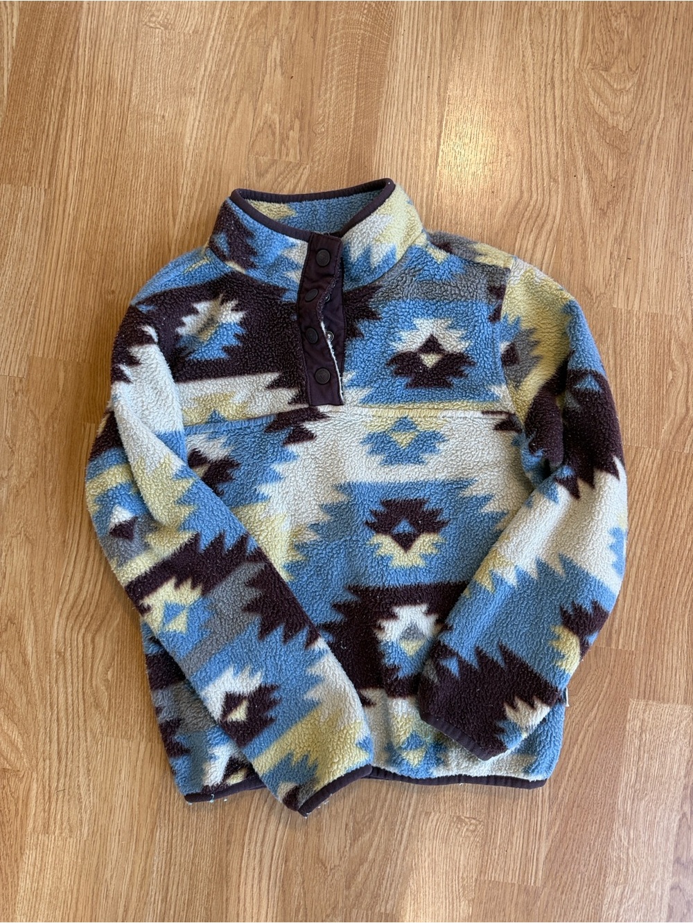 Kids Aztec Print Fleece Pullover Hoodie - Blue Multi